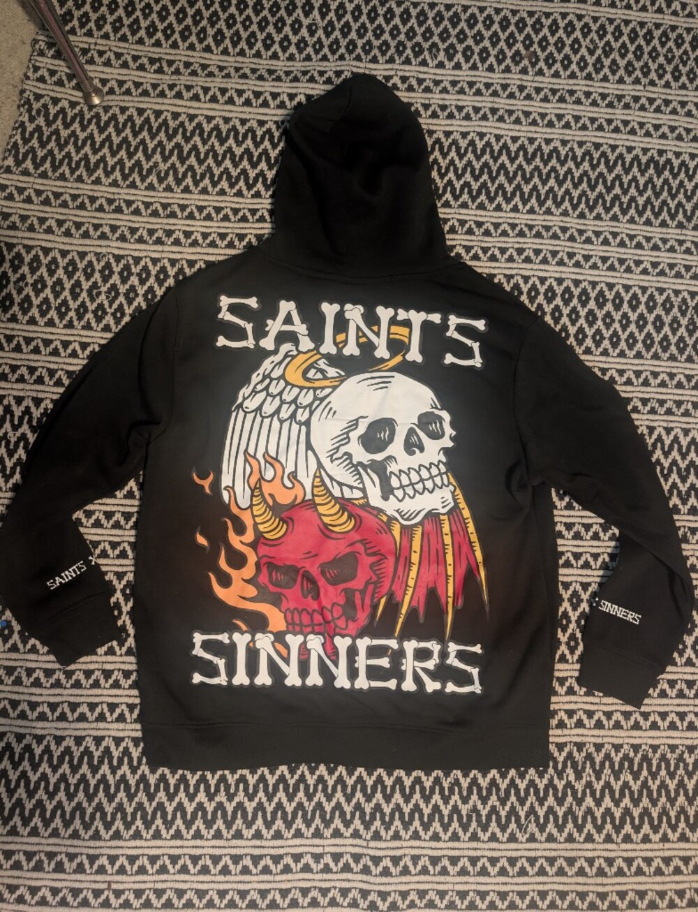 Saints and Sinners Black Graphic Skull Hoodie